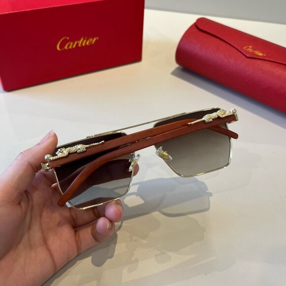 Cartier Gold Metal Frame Brown Sunglasses